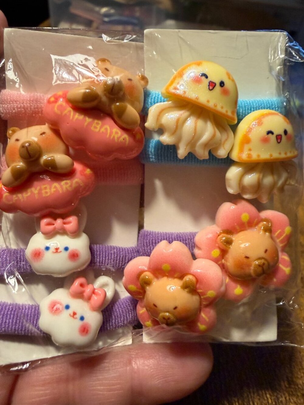 🧁 Kawaii Hair Elastic Set: Cute Capybara, Bunny, Jellyfish & Flower Scrunchies